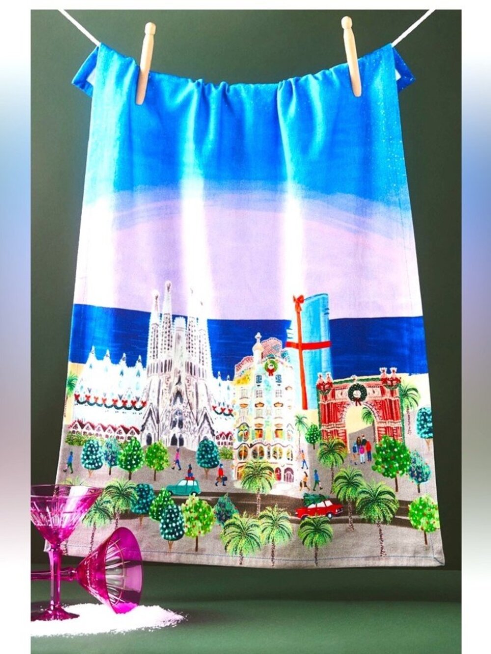 NWT Anthropologie Holiday in the City Barcelona Christmas Kitchen Tea Towel